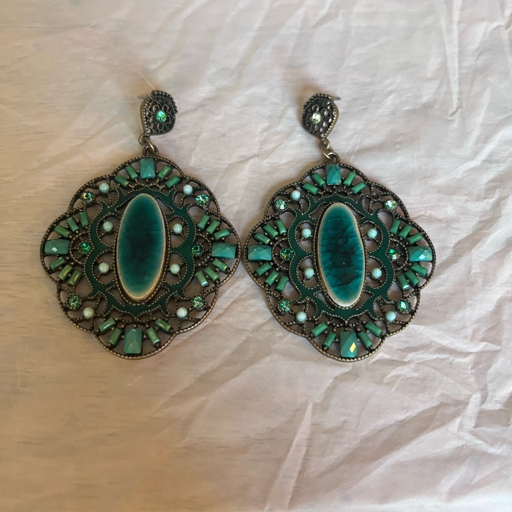 Intricate Vintage Green/Turquoise Stone Earrings